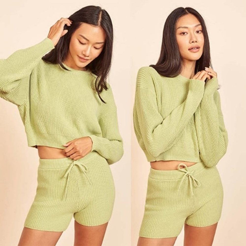 Reformation Light Green Cropped Crewneck Sweater